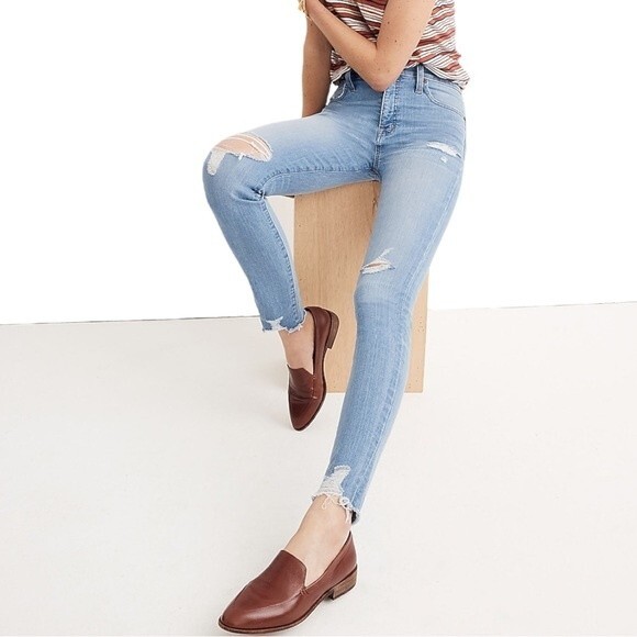 Madewell 9" High-Rise Skinny Jeans in Ontario Wash Distressed Hem Womens Size 25 - Picture 1 of 14